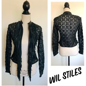 Wil Stiles Black Leather Jacket Women’s Floral Print